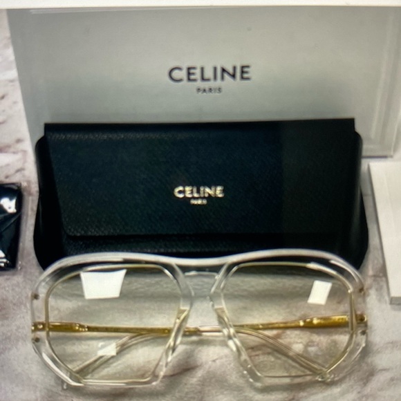 Celine Gold Arms Clear Lenses Glasses Unisex Rare Made in Italy 🇮🇹 Never Used - Picture 6 of 12